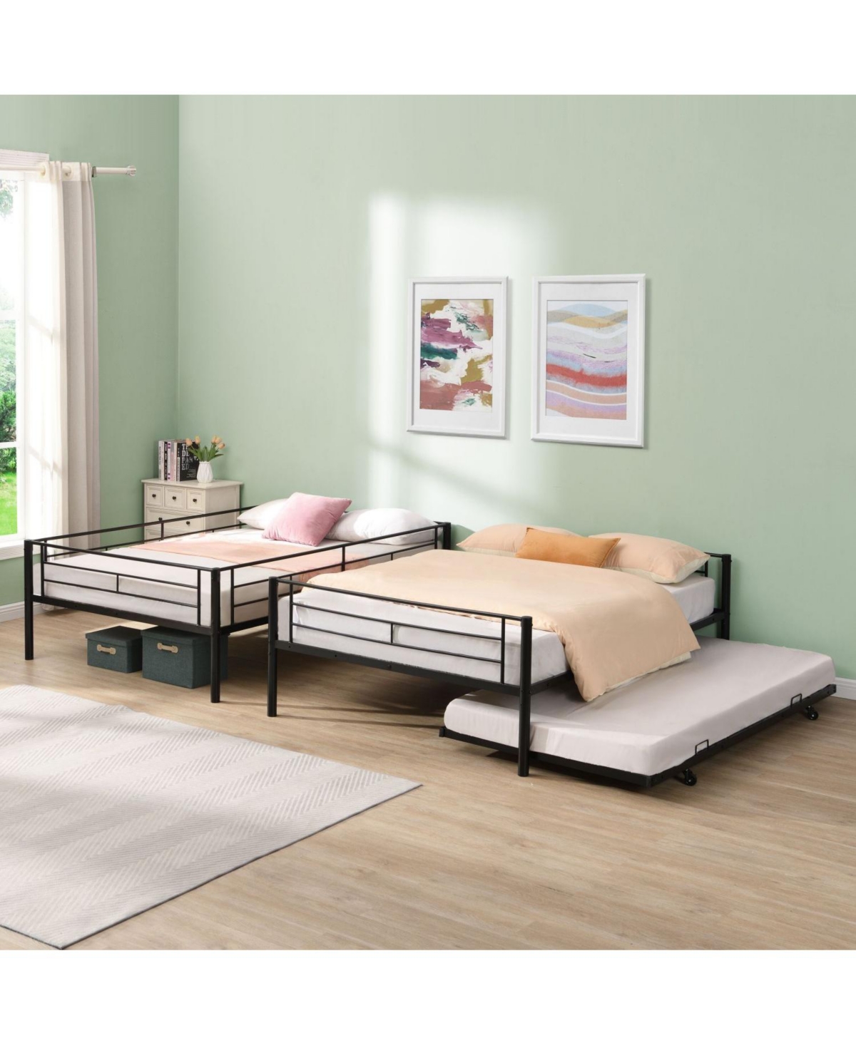 Streamdale Furniture Full Over Full with trundle Metal Bunk Bed, No Box Spring Needed, Easy Assemble