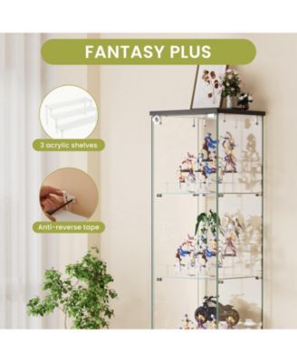 4-Tier Glass Storage Cabinet with Lock and Wheels