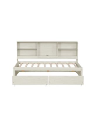 Streamdale Twin Size Bed Frame With Side Bookshelves, Two Drawers, And Built-in USB Port For Creamy White Color
