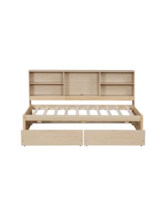 Twin Size Bed Frame With Side Bookshelves, Two Drawers, And Built-in USB Port