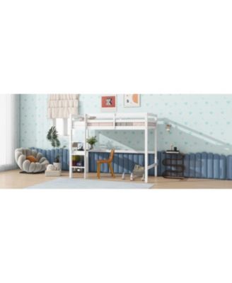 Streamdale Twin High Loft Bed, Rubber Wood Loft Bed with Safety Guardrail, built-in desk, ladder