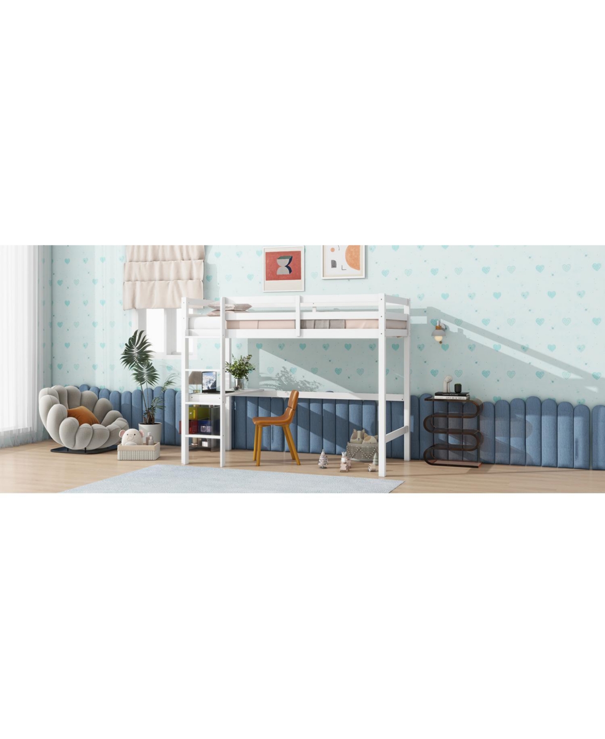 Streamdale Furniture Streamdale Twin High Loft Bed, Rubber Wood Loft Bed with Safety Guardrail, built-in desk, ladder