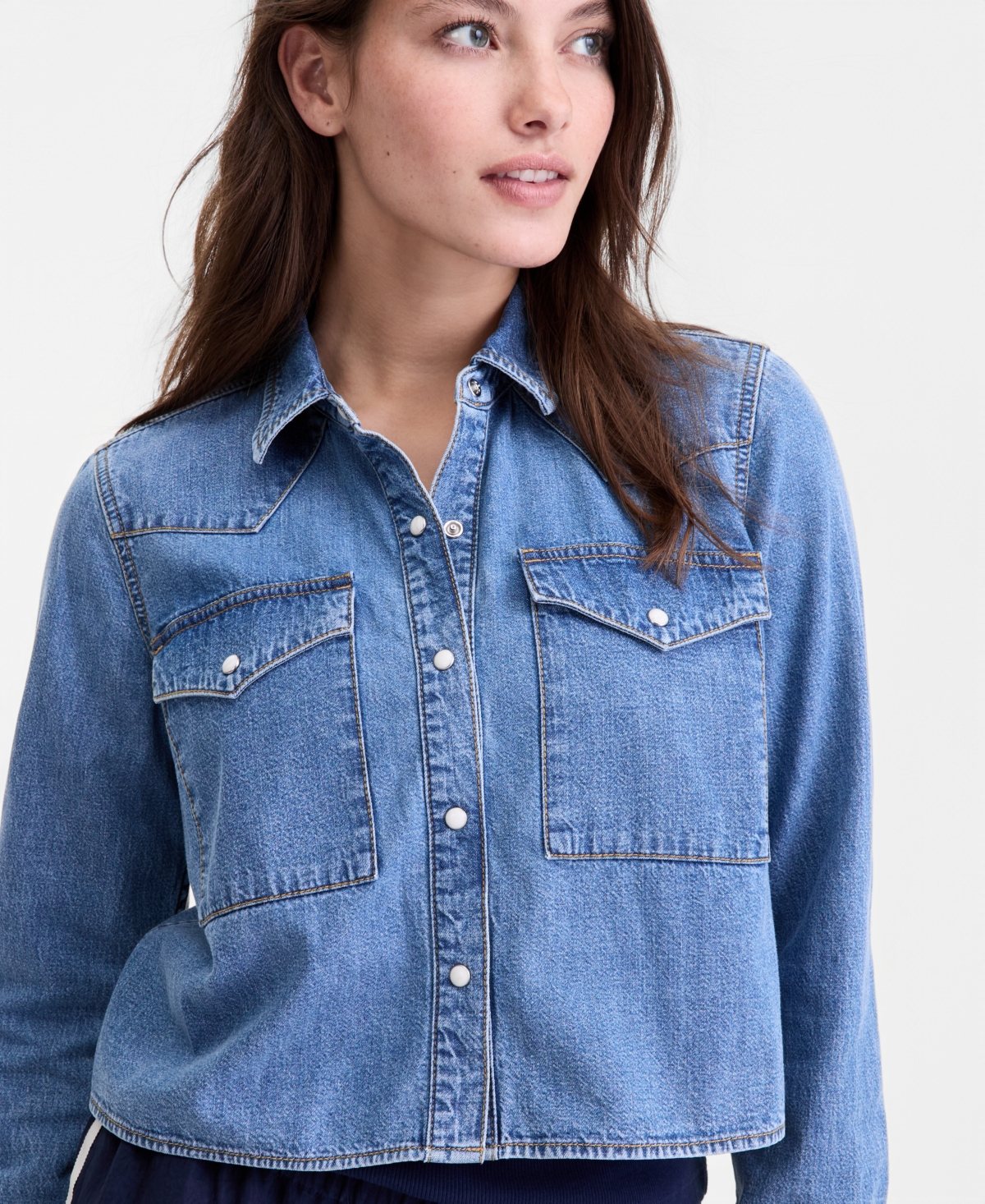 On 34th Women's Cropped Denim Western Shirt, Macy's Exclusive