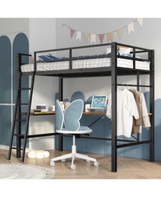 Twin Loft Bed with Desk and Charging Station, Black
