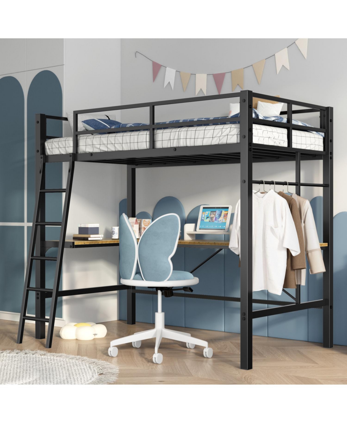 Streamdale Furniture Twin Loft Bed with Desk and Charging Station, Black