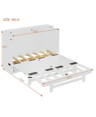 Full Size Murphy Bed with Large Drawer,USB Ports and Outlets,White