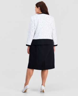 Plus Size Colorblocked Open-Front Cardigan and Sleeveless Mixed-Media Sheath Dress