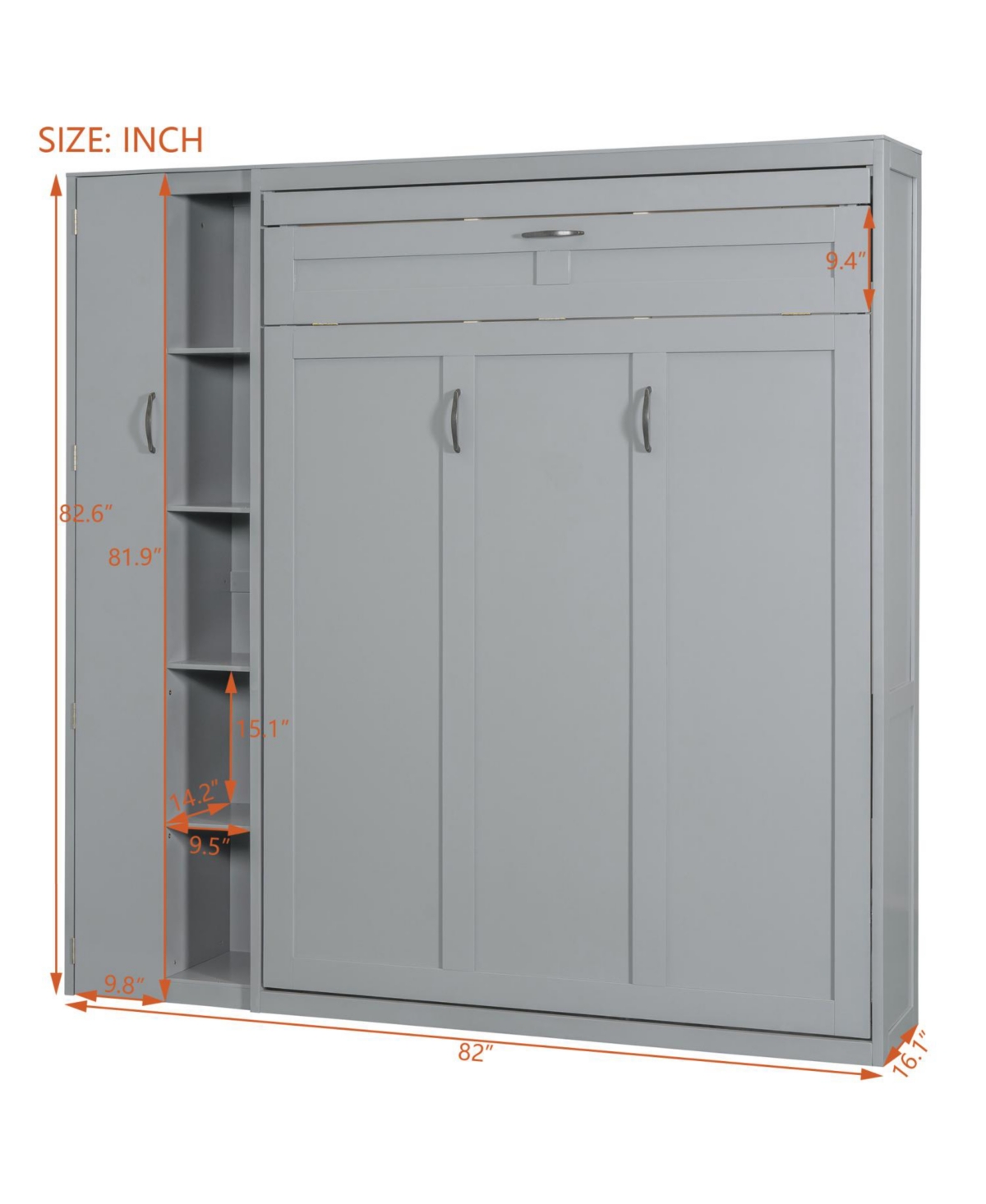 Streamdale Furniture Full Murphy Bed Wall with Shelves, Wardrobe and Led Lights