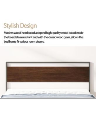 Ceres Metal Bed with Walnut Wood Headboard&Footboard Queen