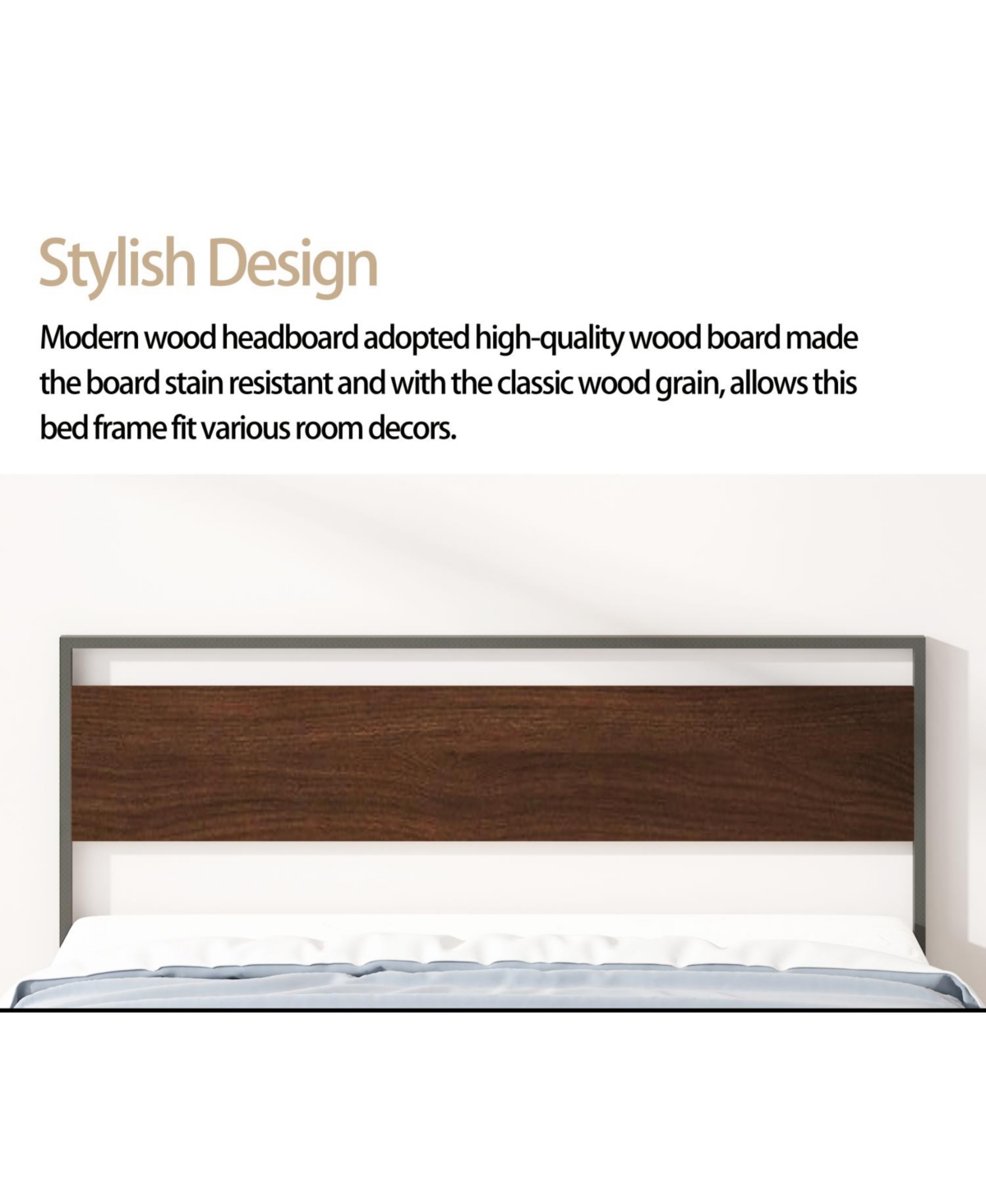 Streamdale Furniture Ceres Metal Bed with Walnut Wood Headboard&Footboard Queen