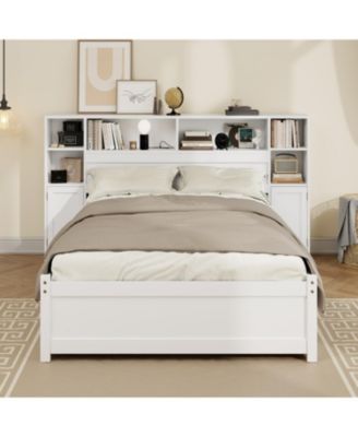 Wood Storage Bed with Bookcase Headboard 6 Drawers Twin