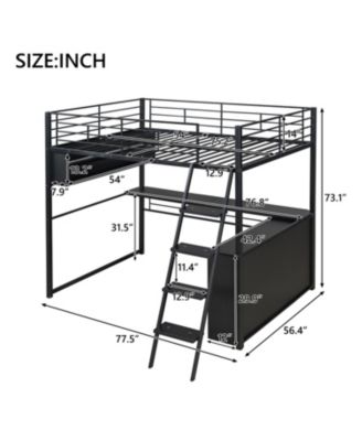 Full Size Metal Loft Bed with LED Desk and 4 Storage Shelves Black