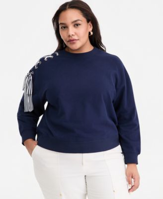 Trendy Plus Size Ribbon-Trim Crewneck Sweatshirt