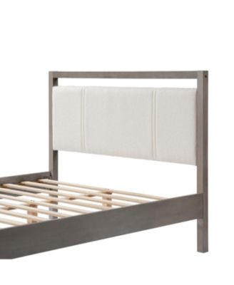 Queen Bed with Boucle Fabric Headboard Wood Frame