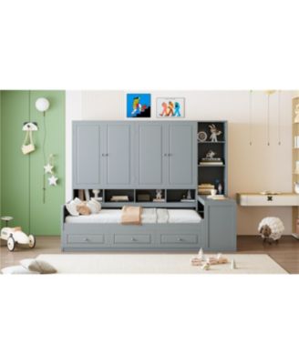 Twin Wood Daybed with Drawers, Desk & Shelves