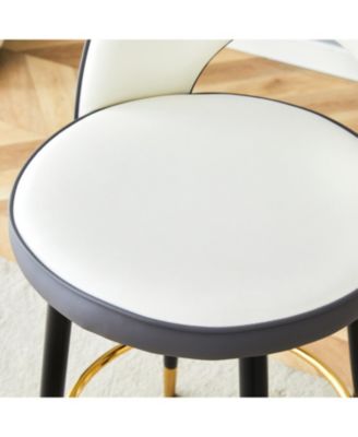 360 Swivel Bar Stools White & Gray PU Black Metal Legs Set of 2