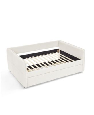 Boucle Daybed with Trundle Full Size Beige