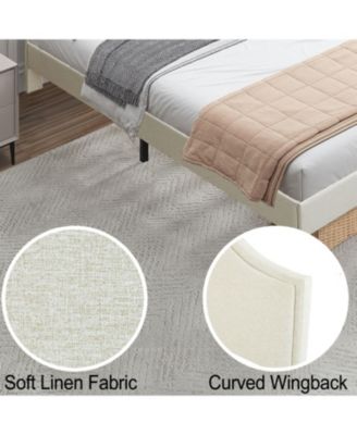 King Upholstered Platform Bed with Adjustable Headboard Beige