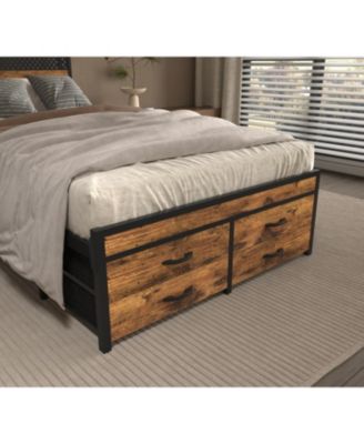 Twin Bed Frame with Storage Black Metal Platform