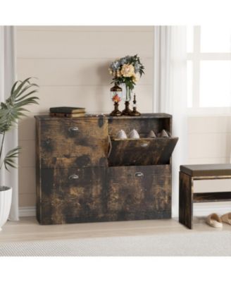 Slim 4-Drawer Shoe Cabinet - Wood