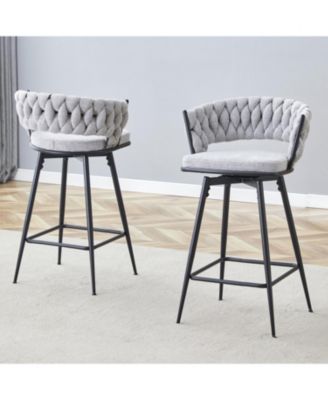 Swivel Bar Stools - Light Gray Linen & Black Iron (Set of 2)