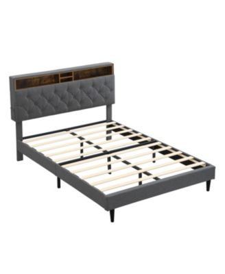 Queen Upholstered Platform Bed Frame with USB Ports