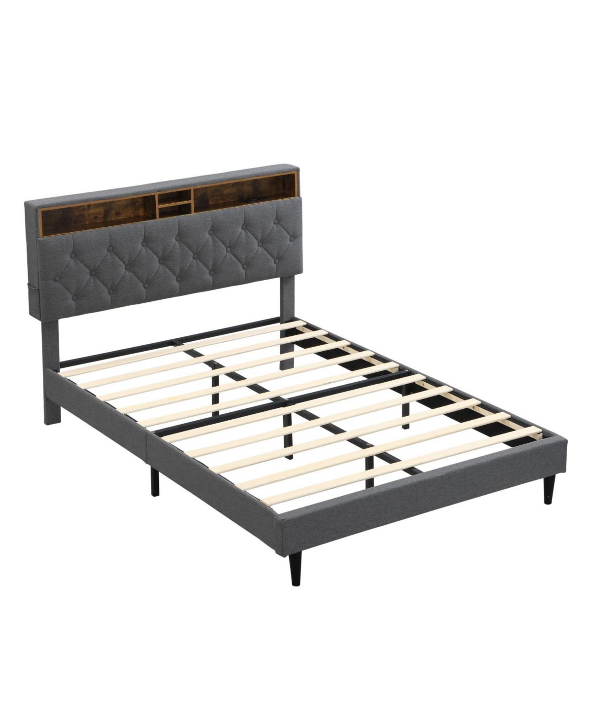 Streamdale Furniture Queen Upholstered Platform Bed Frame with Usb Ports