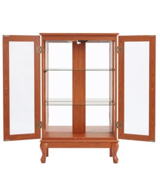 Dark Oak Curio Cabinet with Glass Doors & Adjustable Shelves
