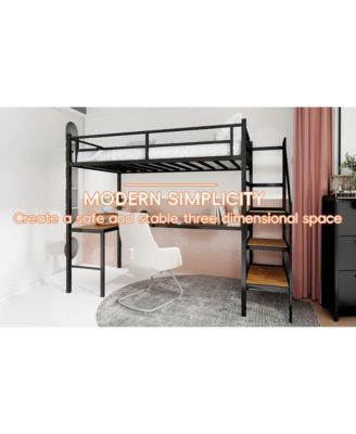 Streamdale Loft Bed with L-Desk, Storage, Stairs & Railing