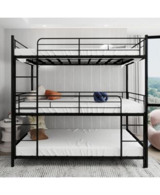Triple Frame Bed w/ Ladder & Railing - Floor Safe, Easy Assembly