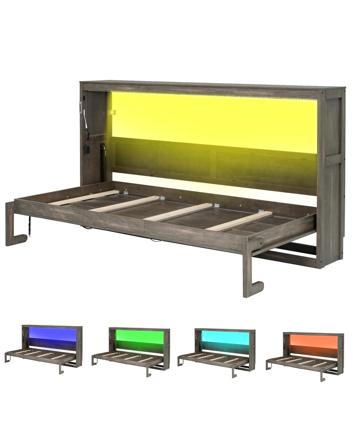 Streamdale Furniture Twin Murphy Bed with Led Light - Brown