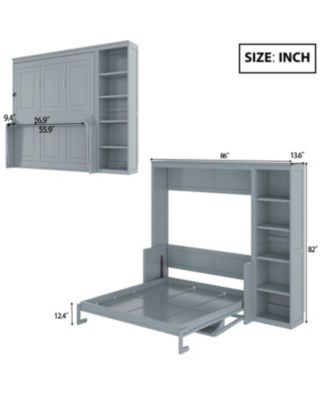 Full Size Murphy Bed with Desk and Bookshelf, Gray