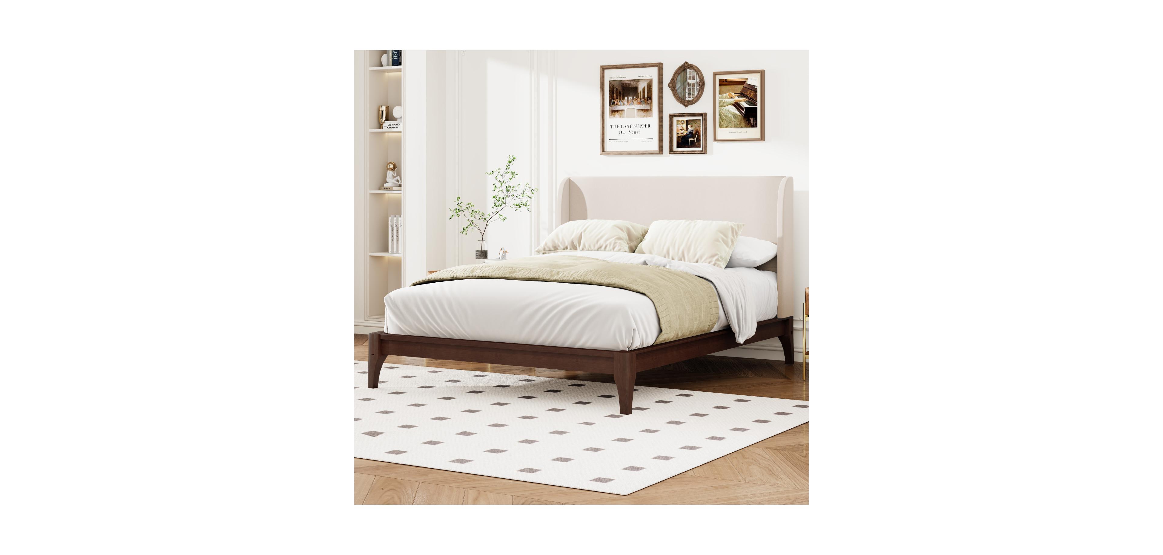 Streamdale Furniture King Size Bamboo Platform Bed with Upholstered Headboard