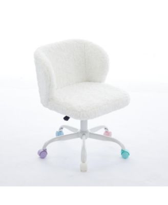 Ivory Faux Rabbit Fur Office Chair