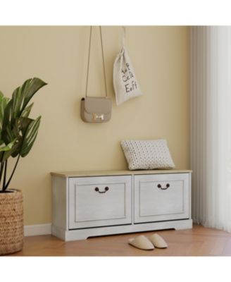 Shoe Storage Bench with Flip Drawers & Adjustable Shelf