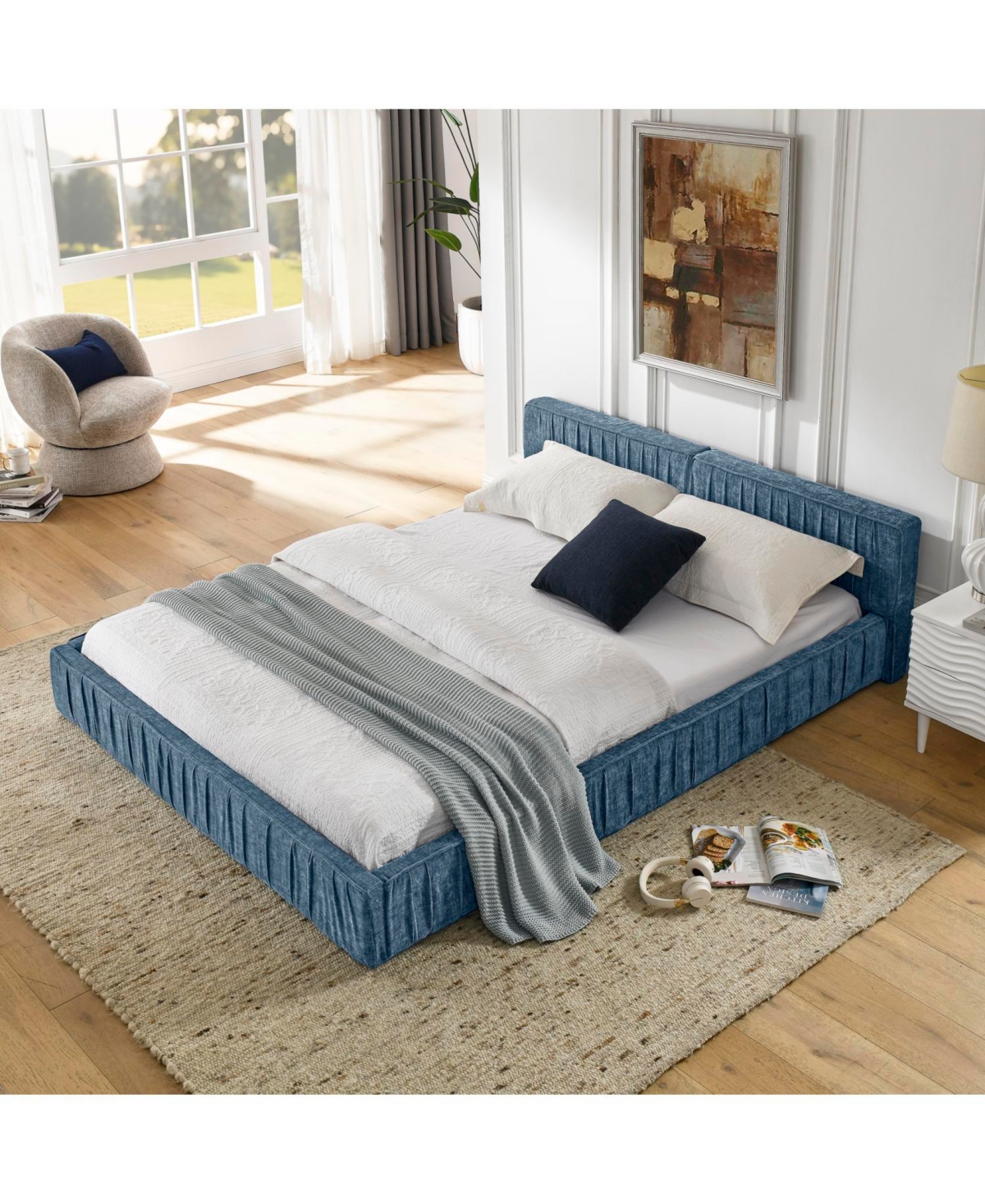 Streamdale Furniture Queen Upholstered Platform Bed Frame with Headboard
