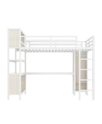 Metal Queen Loft Bed with Wardrobe, Desk & Storage