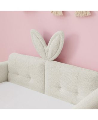  Twin Beige Boucle Platform Bed with Rabbit Ear Headboard