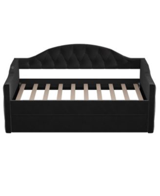 Twin Tufted Velvet Daybed with Trundle, USB Ports, Black