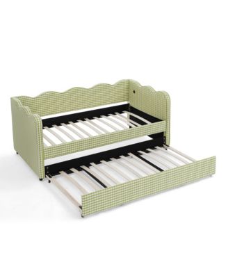 Cozy Daybed with Trundle, USB Port, Linen.