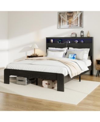 King Bed Frame with LED Headboard & USB Ports