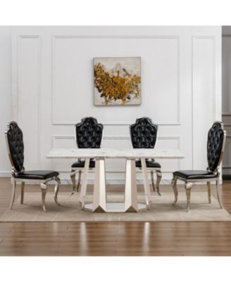 70" Faux Marble Dining Table, Mirrored Base