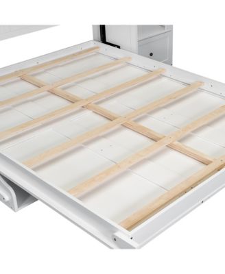 Queen Size Murphy Platform Bed with Shelf, Side Cabinets, Drawers and LED, White