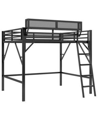 Queen Loft Bed with Shelves, Metal Frame