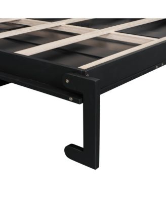 Streamdale Queen Size Murphy Platform Bed with Shelf, Side Cabinets, Drawers and LED, Black