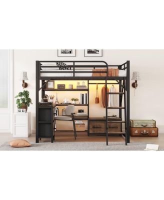 Loft Bed with Desk, Light, Storage, Wardrobe & Drawers