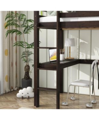 Espresso High Loft Bed with Desk & Guardrail