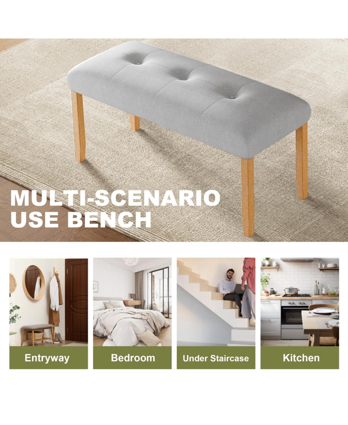 Streamdale Furniture Tufted Upholstered Bench - Bedroom, Dining, Entryway