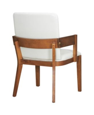 Modern Walnut Wood & White Glossy PU Leather Upholstered Dining Chairs Set of 2