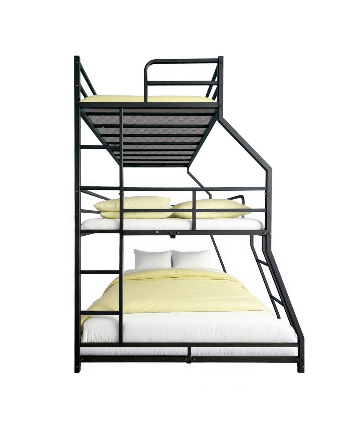 Streamdale Furniture Triple Bed with Ladders & Guardrails - Easy Assembly - Black